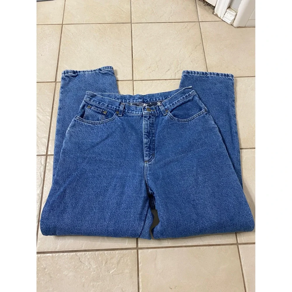 LL Bean Women Jeans Blue Denim Straight Leg Classic Fit Size 16 Medium Insulated